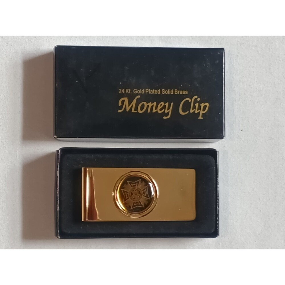 V F W Money Clip 24K Plated Brass Original Box